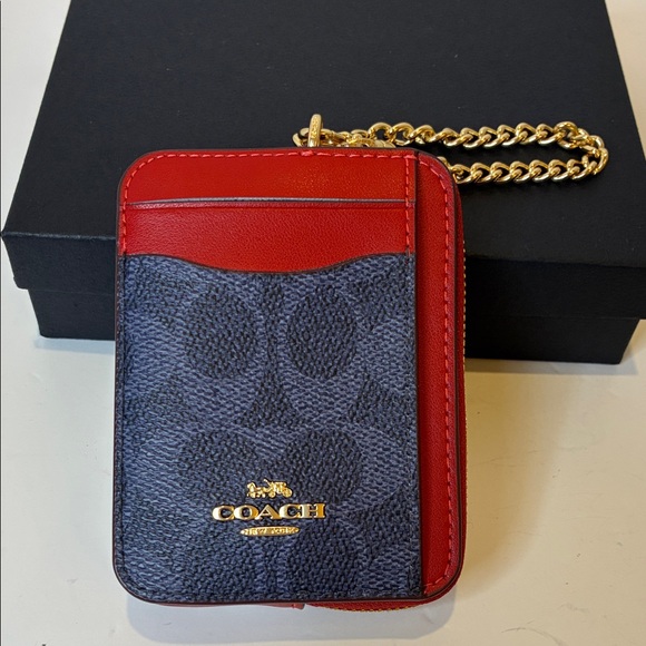 Coach Red and Blue Card Holder/Wallet with Gold Chain for Wrist - Picture 1 of 11